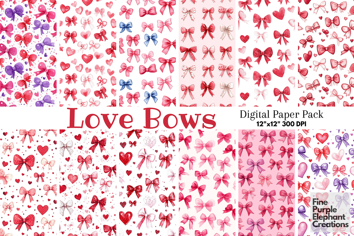 Watercolor Valentine Coquette Bows, a Pattern Graphic by Fine Purple Elephant (Photo 1 of 5)