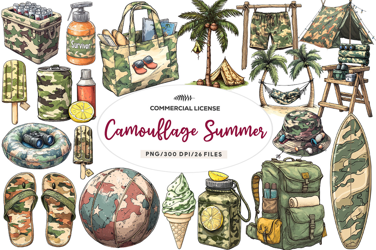 Camouflage Summer Elements Clipart, an Illustration by CreationArt (Photo 1 of 5)