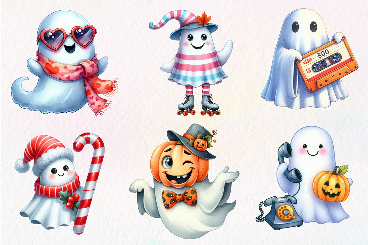 Funny Retro Halloween Ghost Clipart, an Illustration by Dream Creation (Photo 7 of 7)