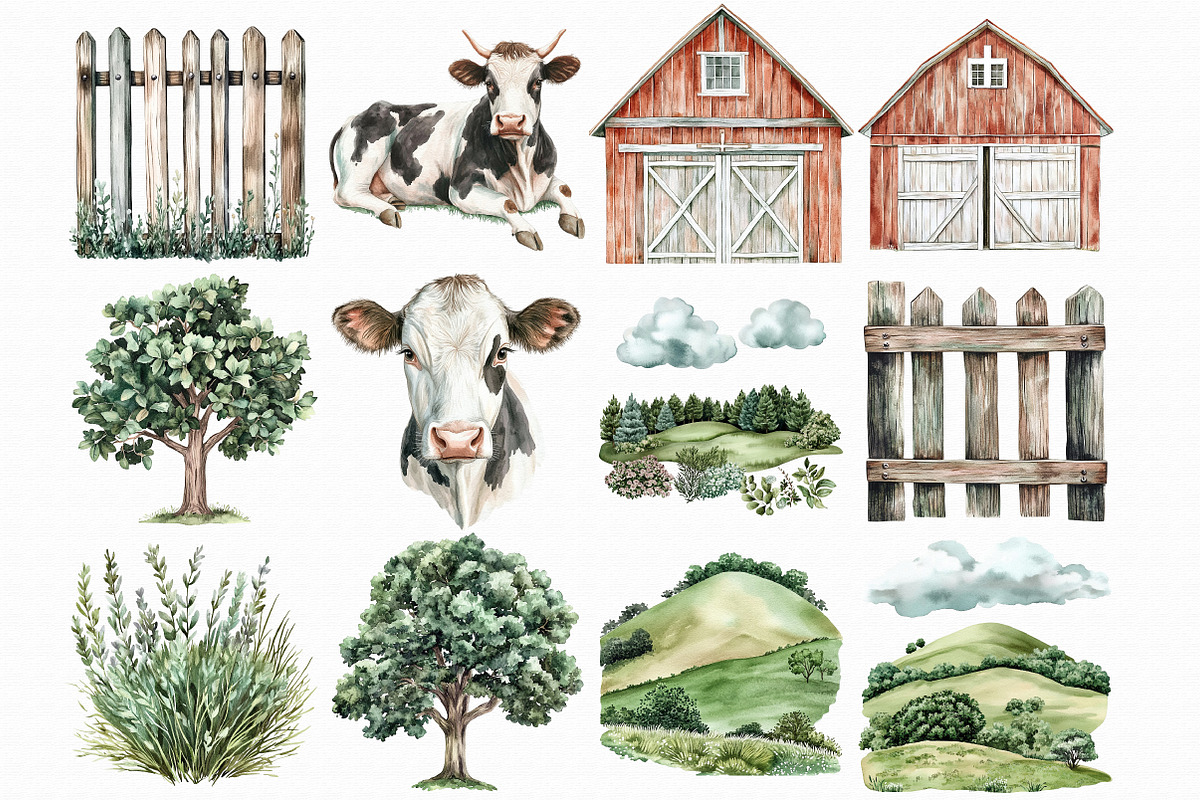 Watercolor Cow Clipart, an Illustration by Libby Wishes (Photo 3 of 7)