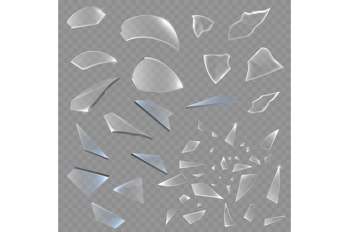 Realistic transparent shards of broken glass pieces splinter sharp ...
