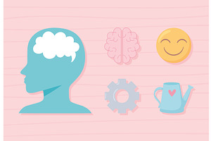 mental health icons set, a Healthcare Illustration by studiogstock