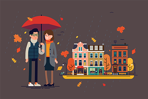 Couple In Autumn Town