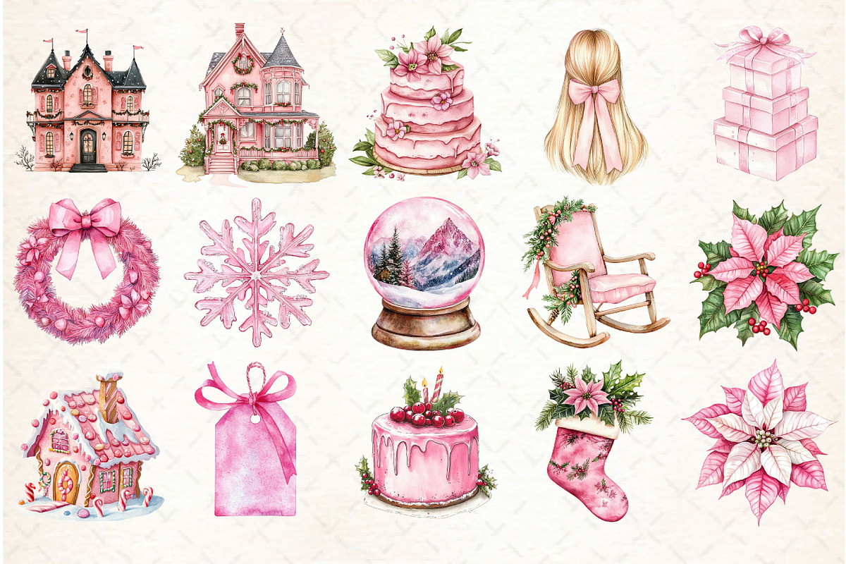 Chic Neon Pink Christmas Clipart, an Illustration by Libby Wishes (Photo 2 of 7)
