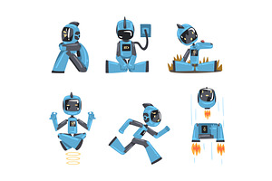 Funny Blue Robot Character Engaged, a Technology Illustration by TopVectors