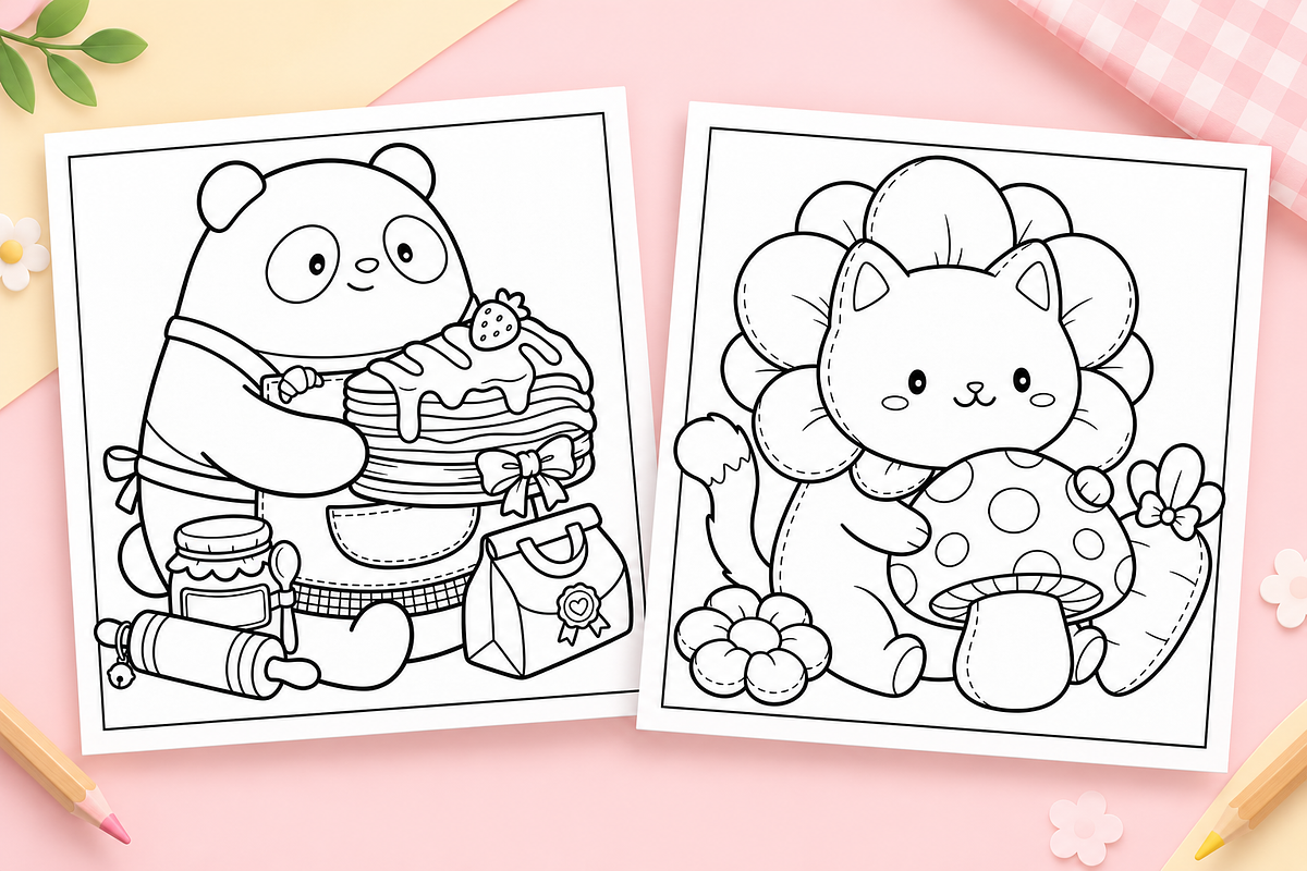 Fluffy Friends Coloring Pages #2, an Animal Illustration by Inkivelle Studio (Photo 2 of 3)