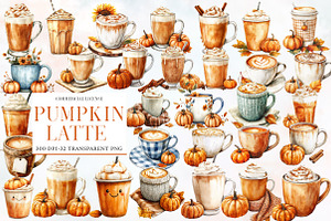 Watercolor Pumpkin Latte Clipart, an Illustration by Designworld
