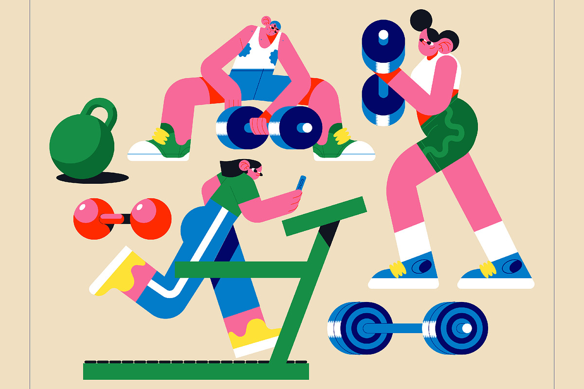 Cream Flat Design Gym Illustration, a Sport Illustration by graphicook