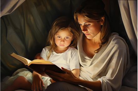 Mother daughter reading at night, a Person Photo by Ylivdesign