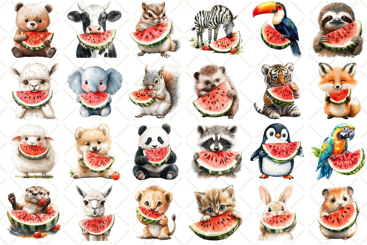 Summer Animals Enjoy Watermelon, an Illustration by Black Bird Studio (Photo 2 of 5)