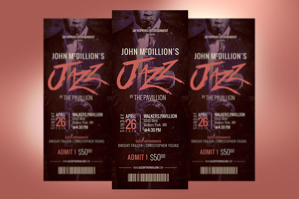 Jazz Concert Ticket Template, a Card Template by Godserv Designs (Photo 6 of 9)