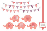 Girls Vintage Elephants Clipart, an Illustration by Amanda Ilkov (Thumbnail 2 of 3)