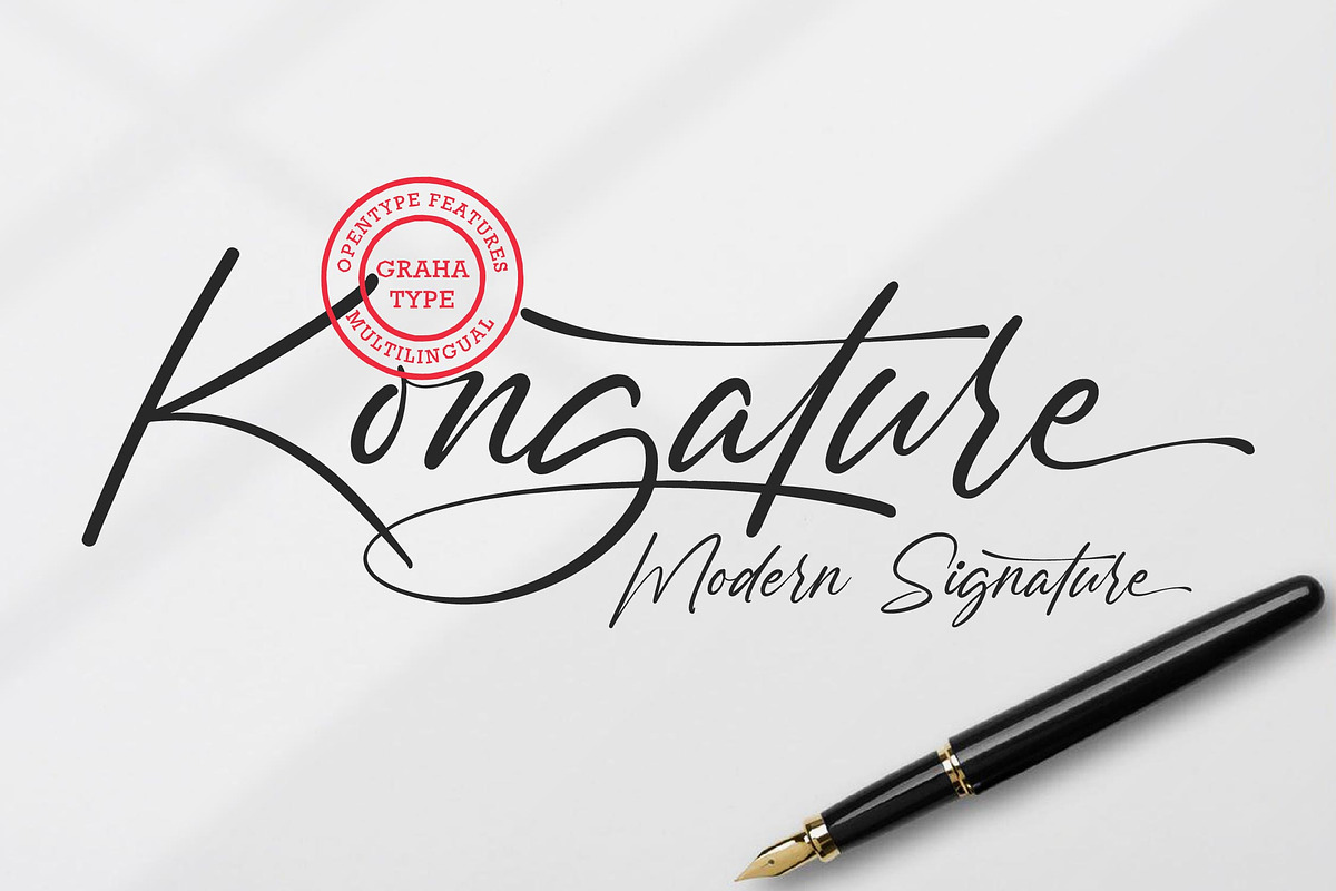 Kongature - Modern Signature, a Script Font by Graha Type (Photo 1 of 12)