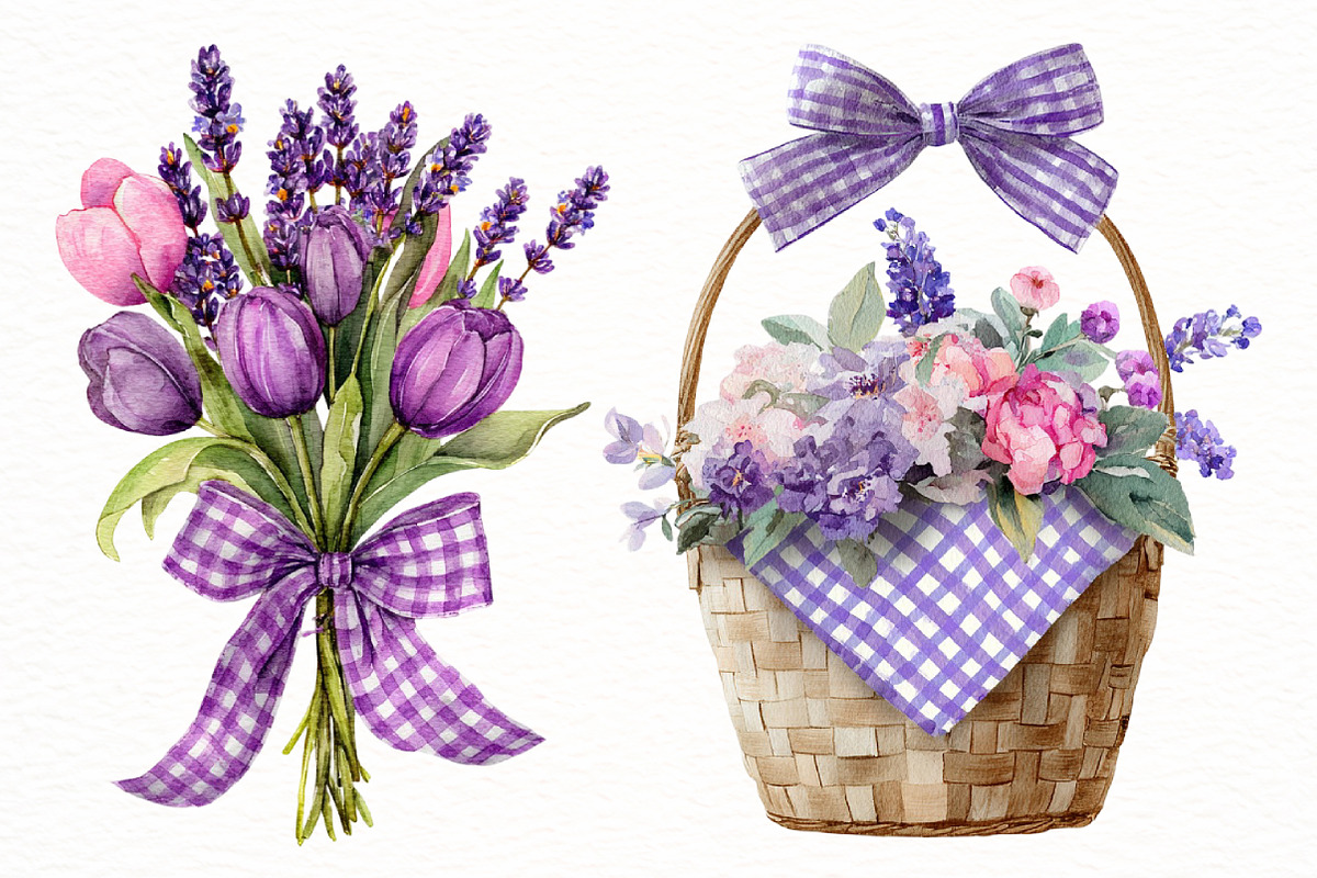 Spring Purple Gingham Clipart Bundle, an Illustration by Designworld (Photo 7 of 7)