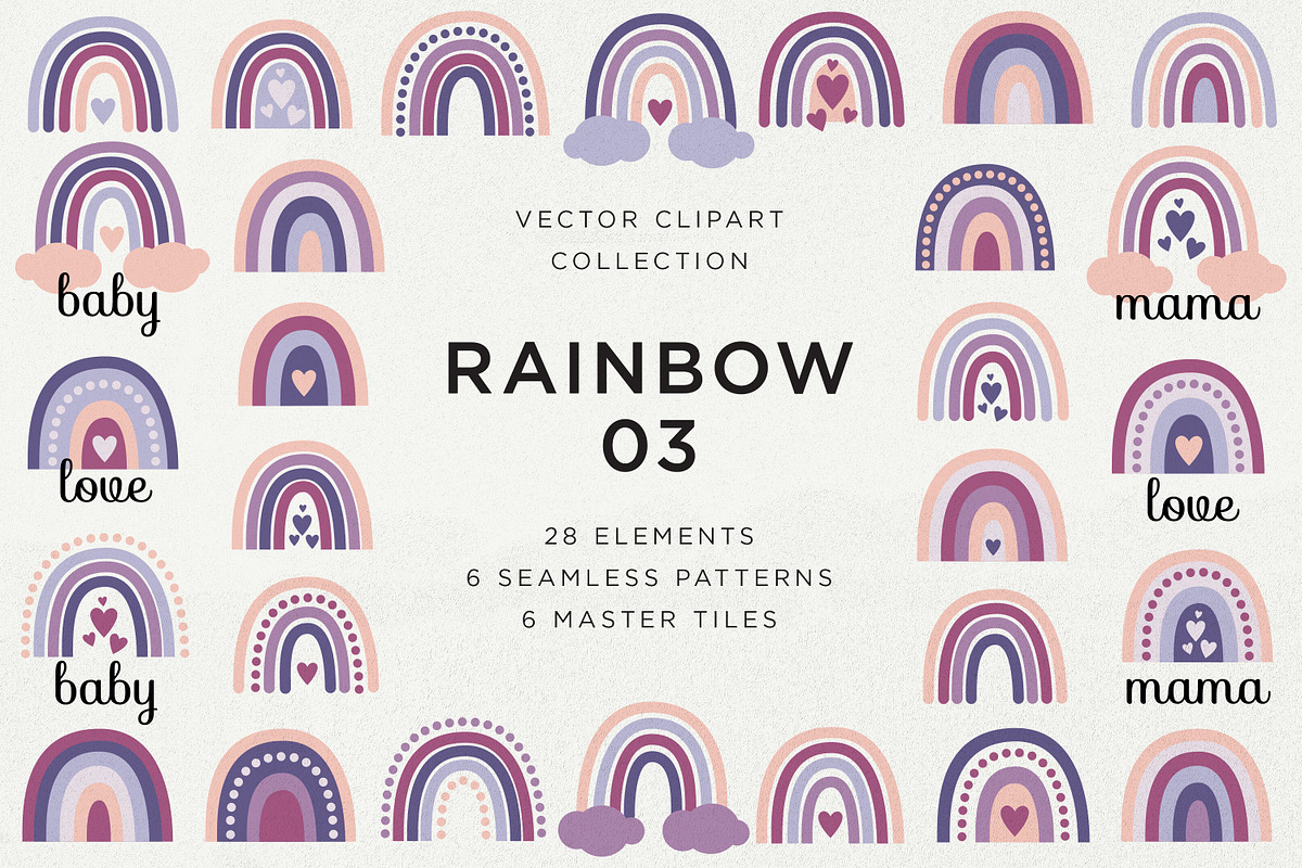 Rainbow Elements & Patterns Bundle, a Decorative Illustration by Olga Begak Art & Design (Photo 8 of 17)