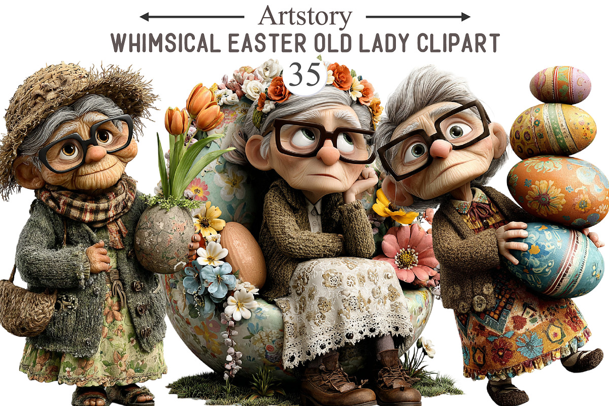 Whimsical Easter Old Lady Clipart, an Illustration by designcity5 (Photo 1 of 5)