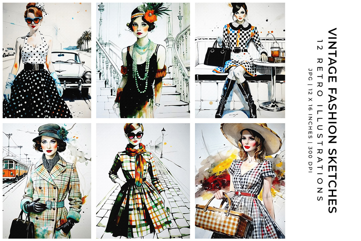 Vintage Fashion Sketches, a Person Illustration by Digital Art Creations (Photo 2 of 7)