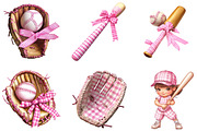 Pink Gingham Baseball Clipart, an Illustration by Designking (Thumbnail 2 of 5)