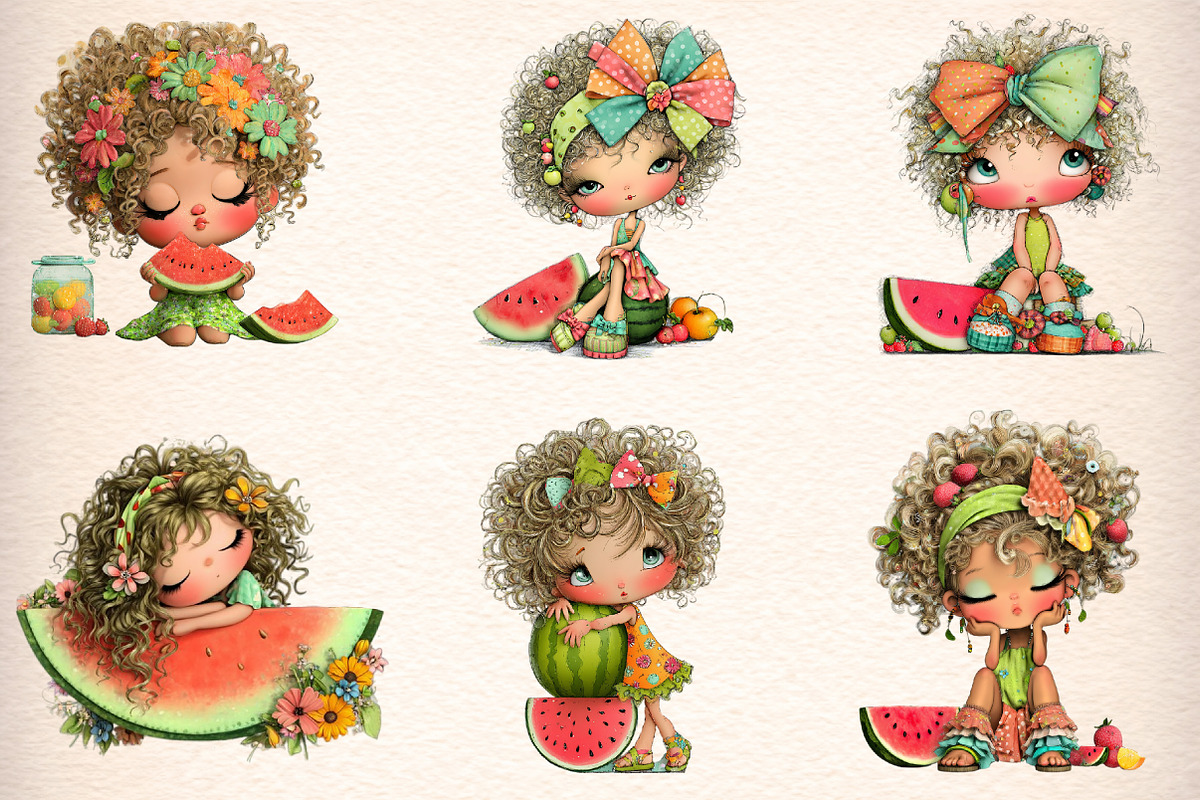 Whimsical Summer Watermelon Girls Cl, an Illustration by Digital Artistic99 (Photo 2 of 10)
