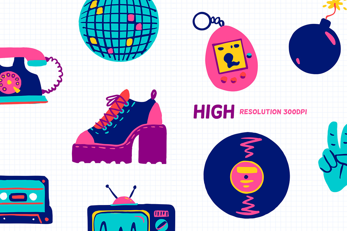 90s retro style vector clipart, an Illustration by Brandianna (Photo 3 of 7)