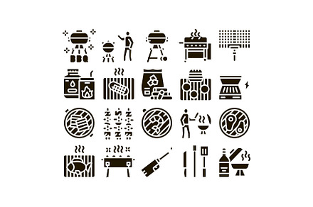 Bbq Barbecue Cooking Glyph Set, an Industrial Photo by pikepicture
