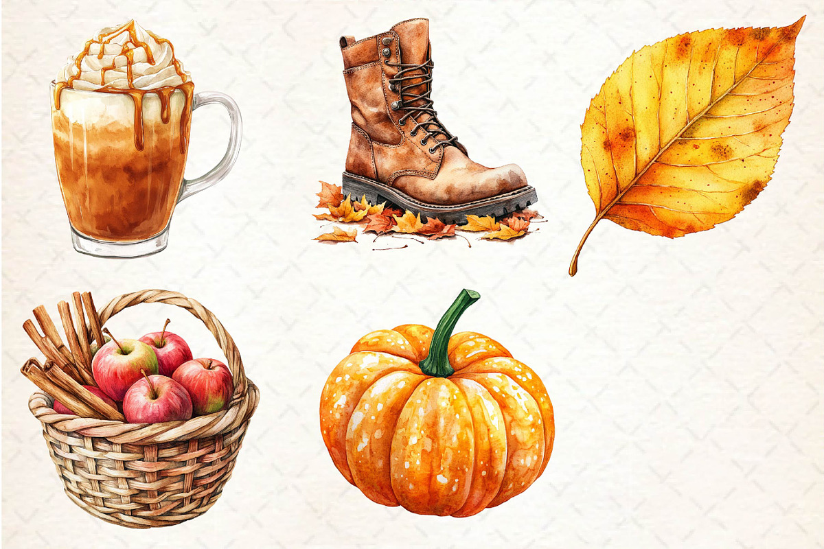 Watercolor Autumn Fall Clipart, an Illustration by Dream Creation (Photo 7 of 7)
