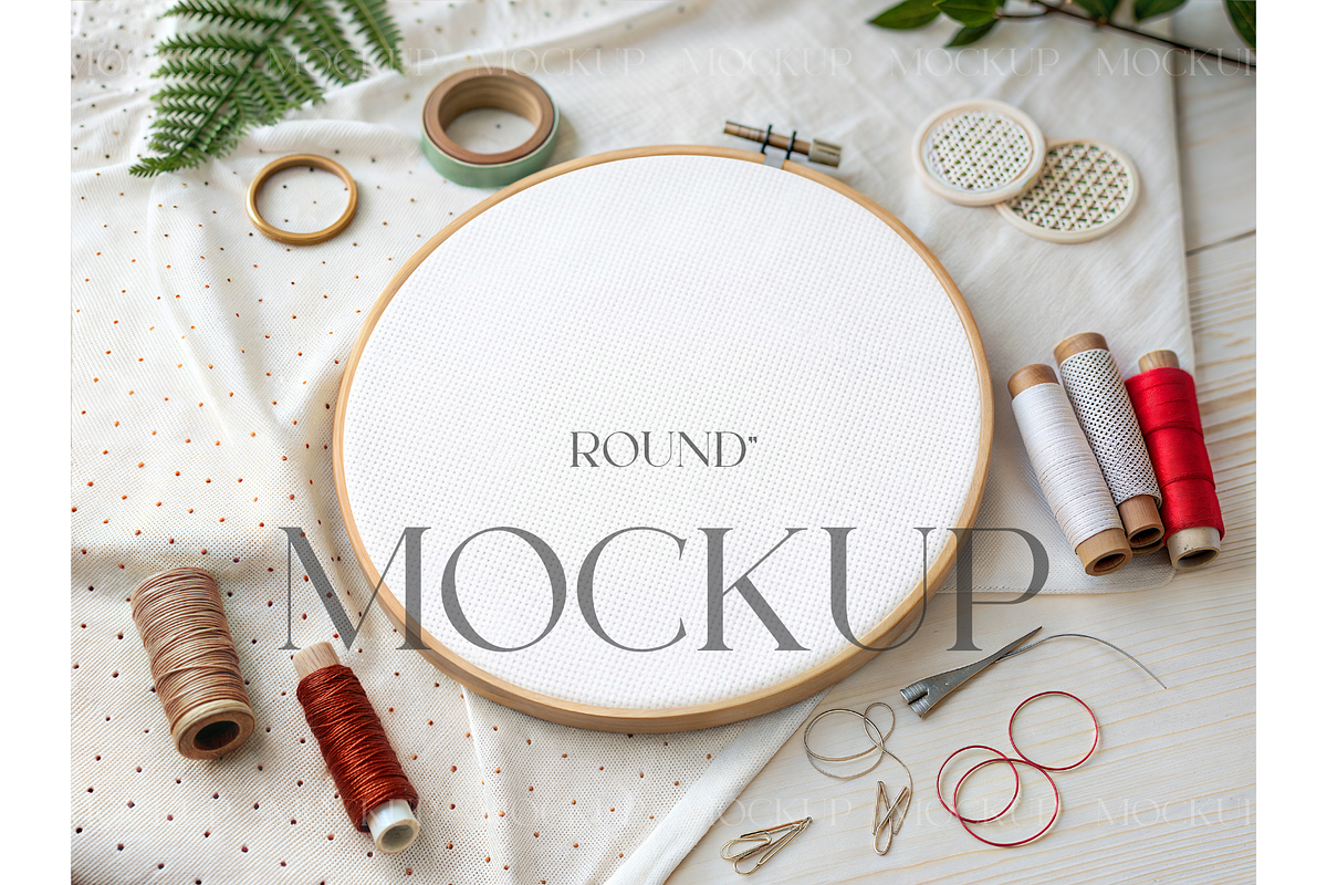Textured Fabric & Red Thread Mockup, a Product Mockup by MockupWizard