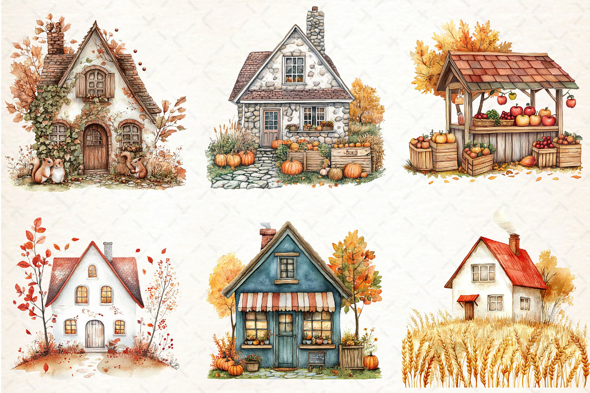 Autumn Houses Clipart, an Illustration by Libby Wishes (Photo 4 of 7)