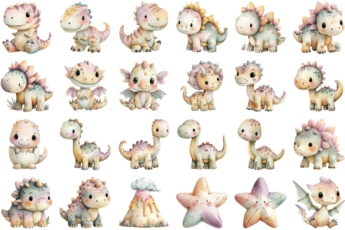 Dinosaurs Watercolor Clipart, an Illustration by Sublimation Artist (Photo 2 of 7)