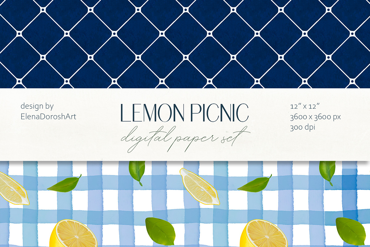 Lemon Citrus Digital Paper Pack, a Pattern Graphic by Elena Dorosh (Photo 6 of 7)