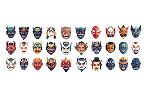 Japan evil demon masks cartoon, an Object Illustration by Valerie Bodnar