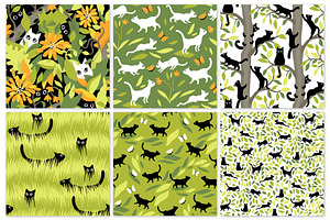 CATS IN THE GARDEN Seamless Patterns