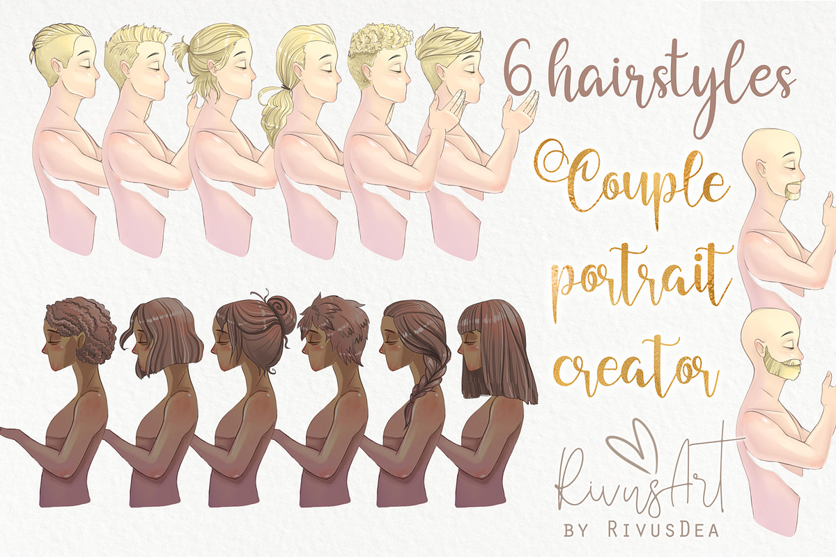 Couple portrait creator bundle, an Illustration by RivusArt (Photo 6 of 8)