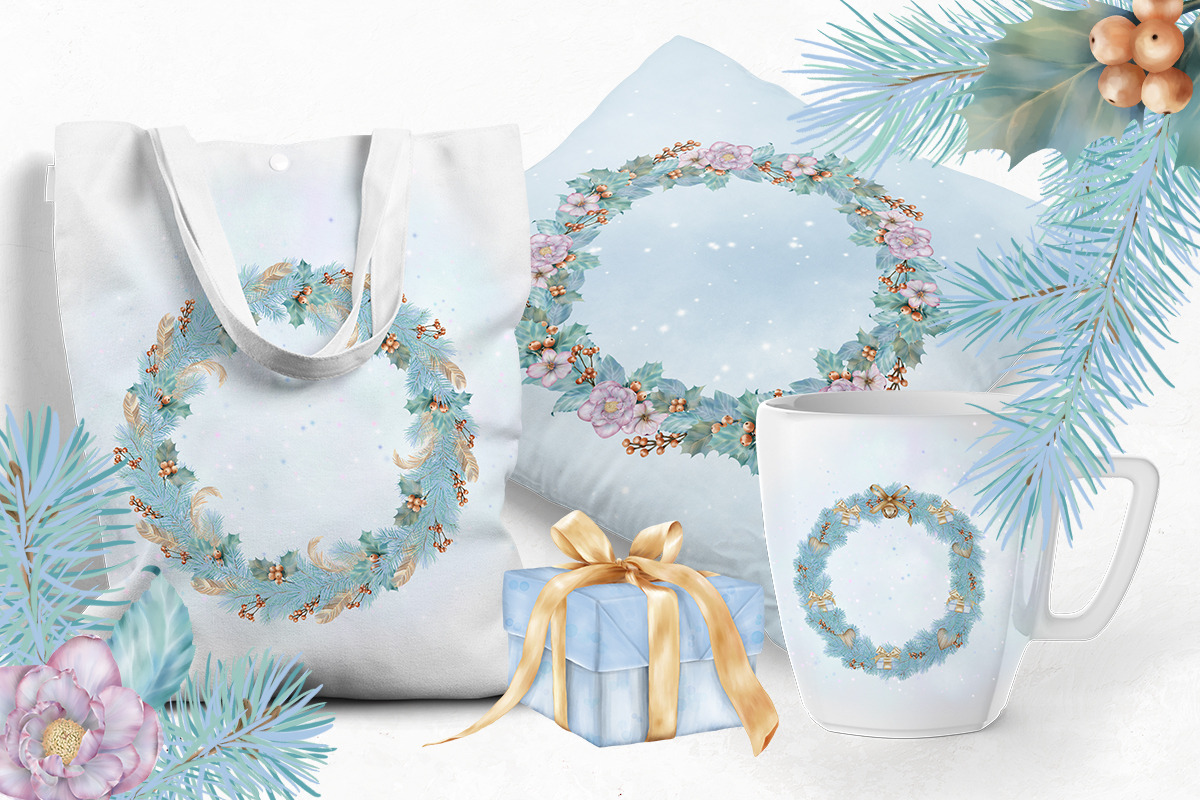 Christmas Wreath Clipart Winter Card, a Decorative Illustration by PawGraphic (Photo 10 of 11)