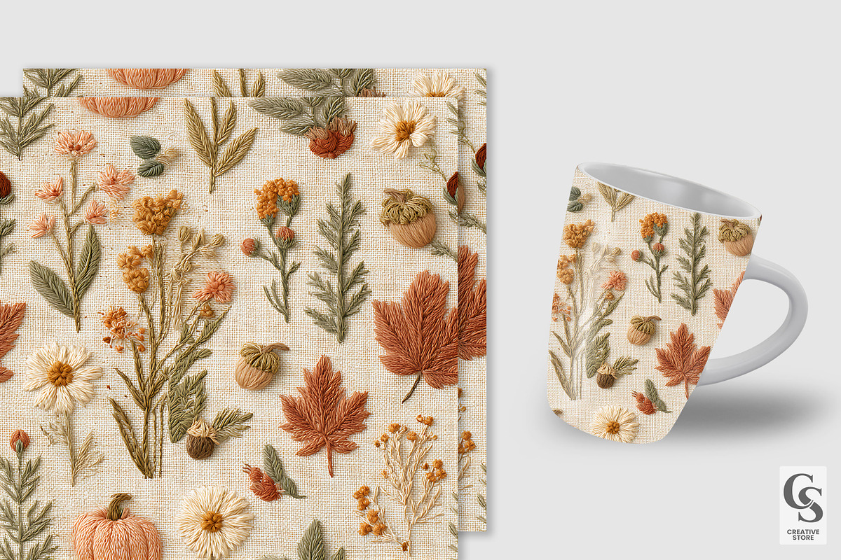 Cottagecore Autumn Embroidery Paper, a Pattern Graphic by Creative Store (Photo 3 of 5)