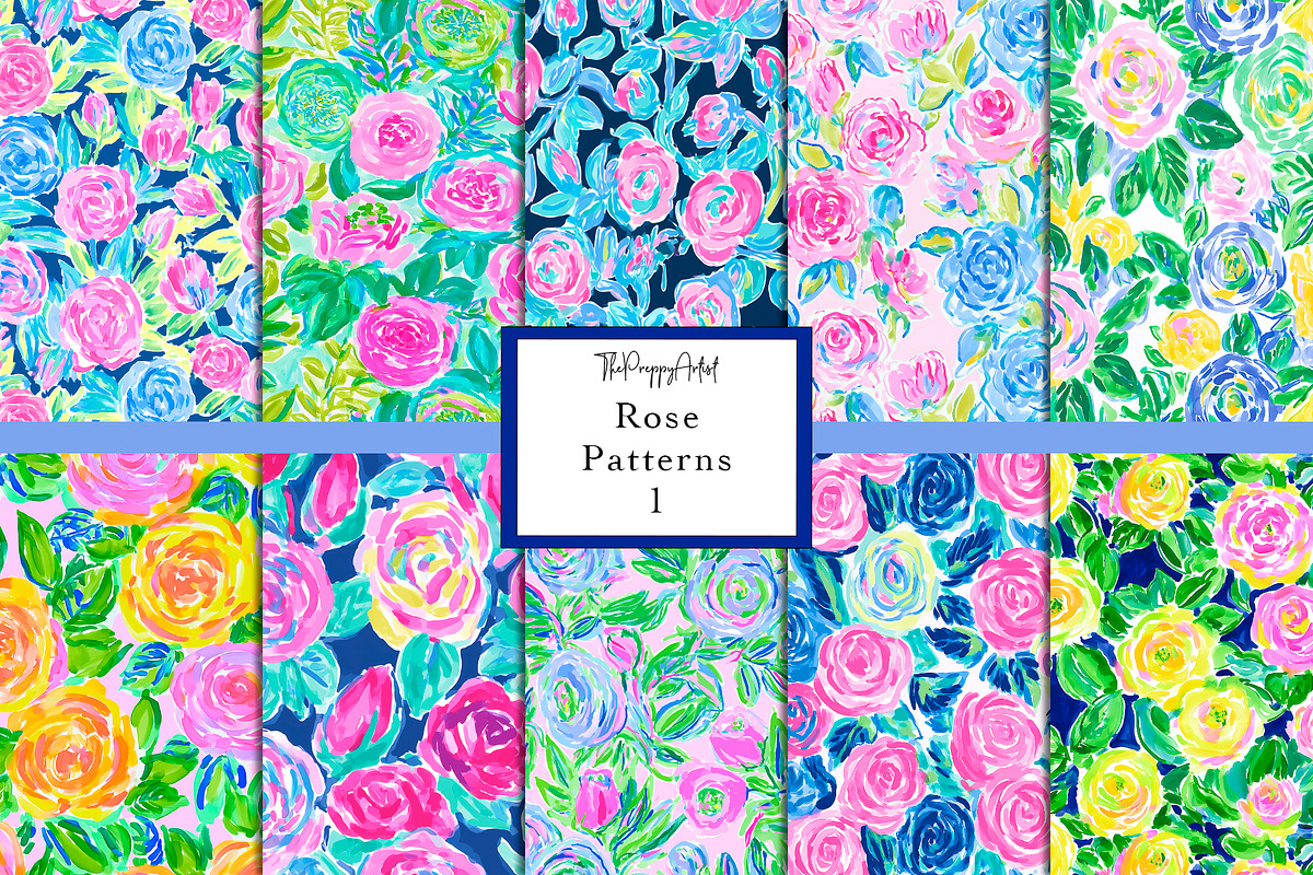 Seamless Rose Patterns, a Pattern Graphic by The Preppy Artist (Photo 1 of 11)