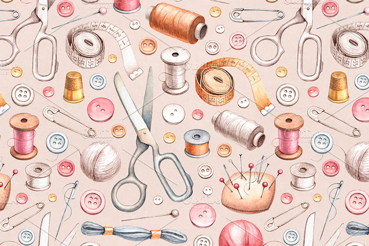 Hand drawn sewing tools, a Texture Illustration by Sundra (Photo 4 of 8)
