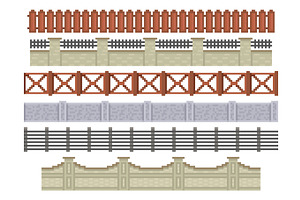 Pixel fences borders. Seamless, an Animal Illustration by YummyBuum