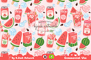 Cute Watermelon Soda Drink Seamless, a Background Graphic by K.JackArtwork (Thumbnail 1 of 8)