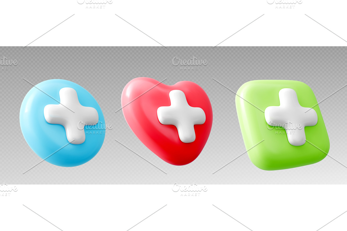 3D plus health glossy icons, an Object Illustration by art PVP - market