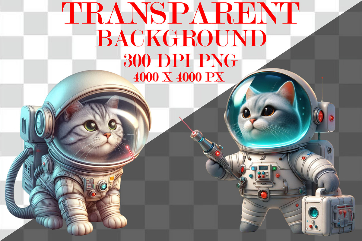 Watercolor Astronaut Cats Clipart, a Seasonal Illustration by Craft Nest (Photo 3 of 5)