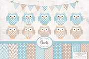 Soft Blue Vector Owls & Papers, an Animal Illustration by Amanda Ilkov (Thumbnail 1 of 3)