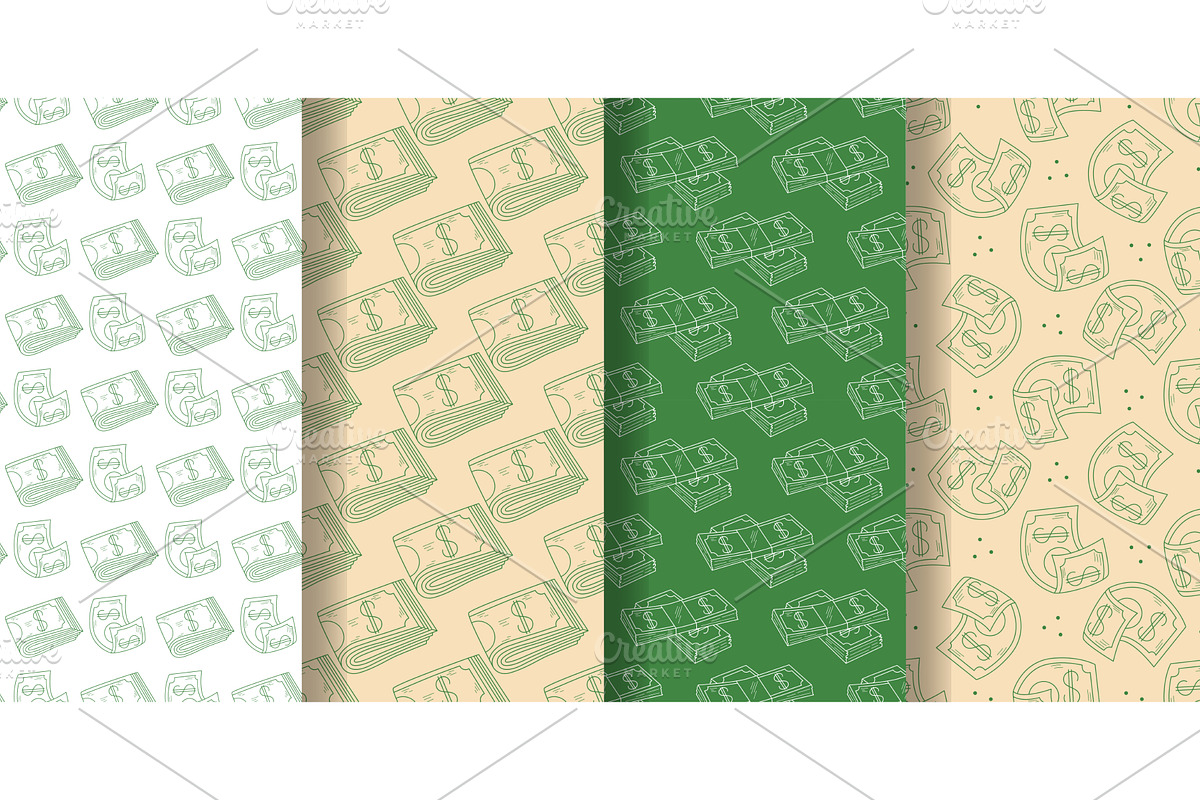 Cash money set of seamless patterns, a Finance Illustration by Tati_Kli