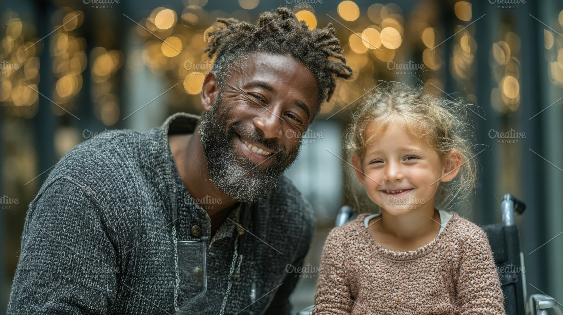 Man and young girl with joyful expressions in a heartfelt moment, a Health & Medical Photo by AS photostudio