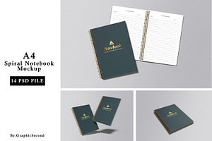 A4 Spiral Notebook Mockup