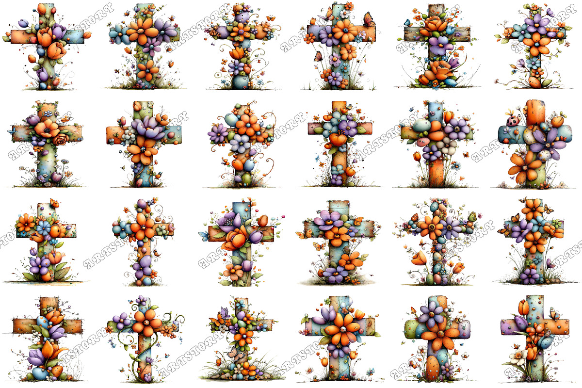 Floral Easter Cross Clipart, an Illustration by designcity5 (Photo 2 of 5)