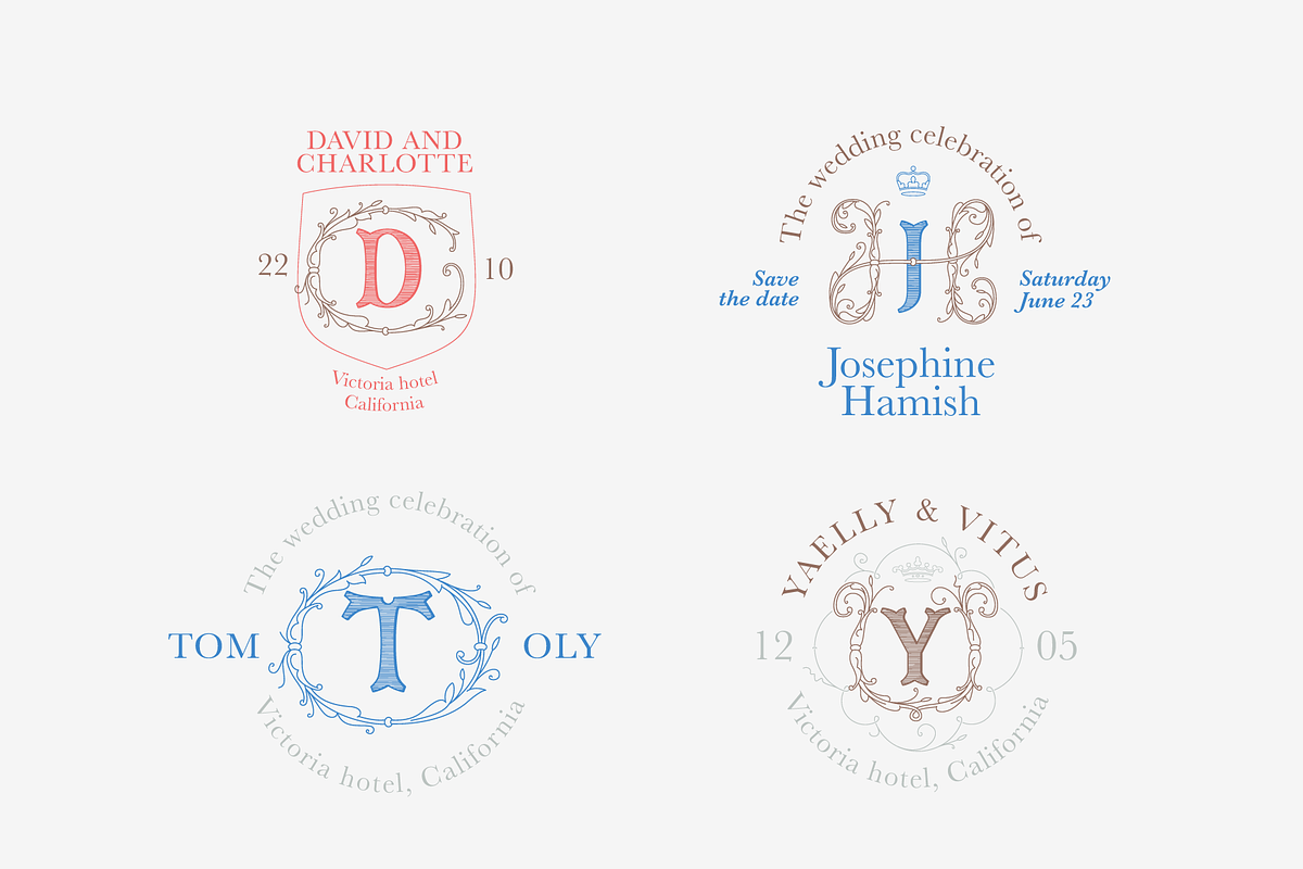 Royal Wedding Monograms font family, a Script Font by kaer_shop (Photo 2 of 10)