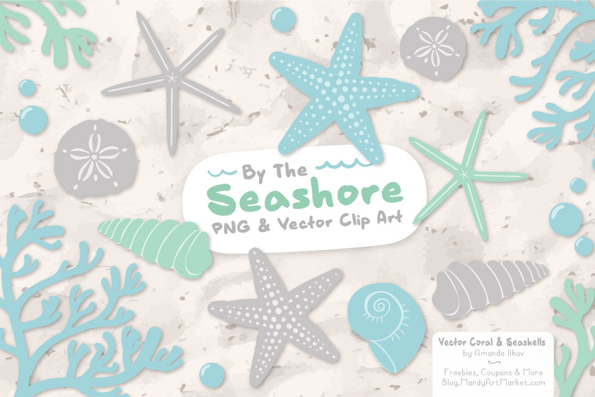 Blue & Mint Vector Seashells, an Illustration by Amanda Ilkov (Photo 1 of 5)