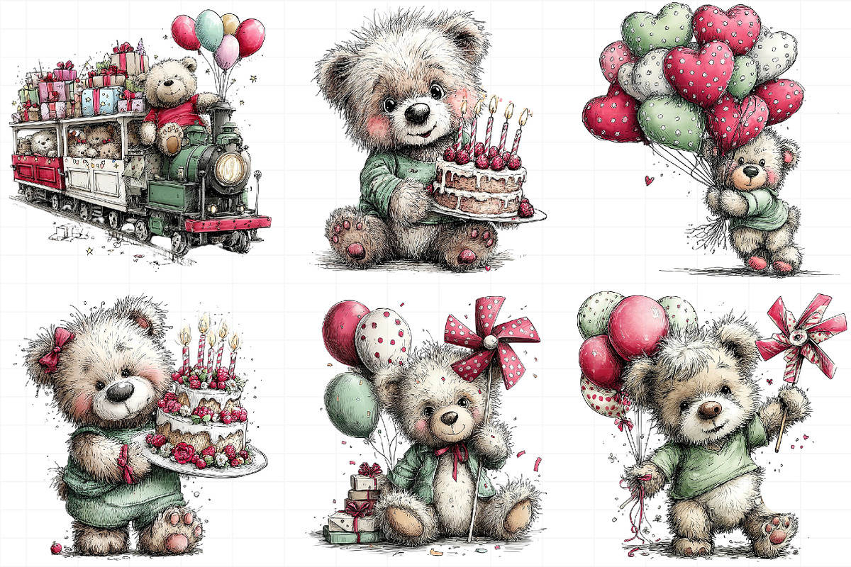 Birthday Teddy Bear Clipart Bundle, an Illustration by Daily.Designs (Photo 3 of 8)