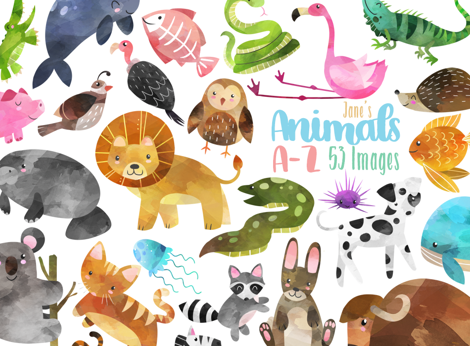 Watercolor Animal Alphabet Clipart, an Animal Illustration by DigitalArtsi